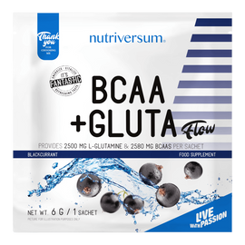 BCAA+GLUTA - 6 g - FLOW - Nutriversum - feketeribizli - 5080 mg minőségi aminosav adagonként
