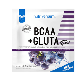 BCAA+GLUTA - 6 g - FLOW - Nutriversum - kékszőlő - 5080 mg minőségi aminosav adagonként
