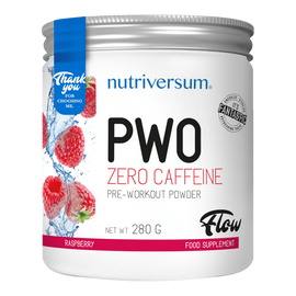 PWO zero caffeine - 280g - FLOW - Nutriversum - málna - nem tartalmaz koffeint