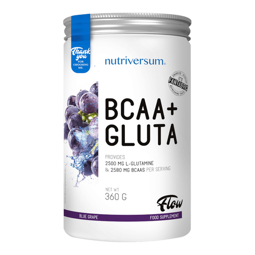 BCAA+GLUTA - 360 g - FLOW - Nutriversum - kékszőlő - 5080 mg minőségi aminosav adagonként

