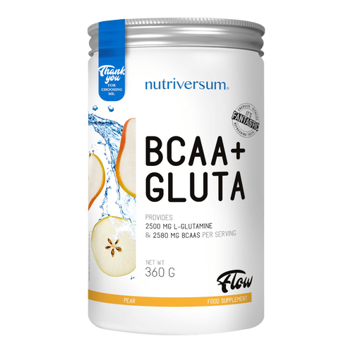BCAA+GLUTA - 360 g - FLOW - Nutriversum - körte - 5080 mg minőségi aminosav adagonként
