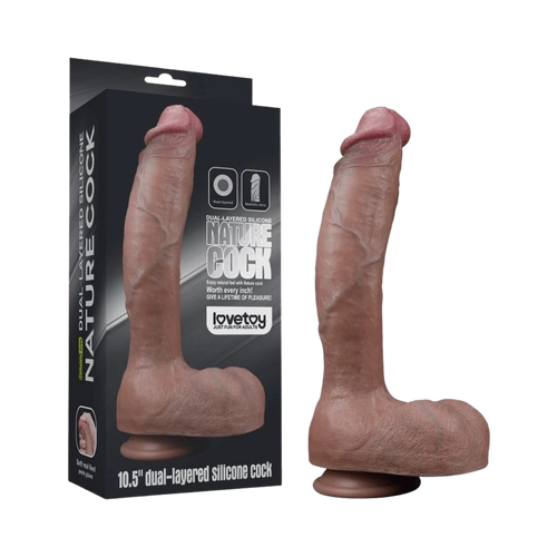 Lovetoy - Dual-Layered Silicone Nature Cock Brown - 10.5 inch - hajlítható, bőrszerű, tapadókoronggal