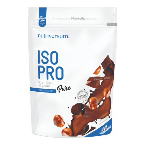 ISO PRO - 1 000 g - PURE - Nutriversum - mogyorós-csokoládé - prémium, fonterra fehérjealap
