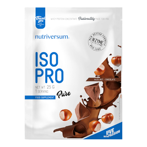 ISO PRO - 25 g - PURE - Nutriversum - mogyorós-csokoládé - prémium, fonterra fehérjealap

