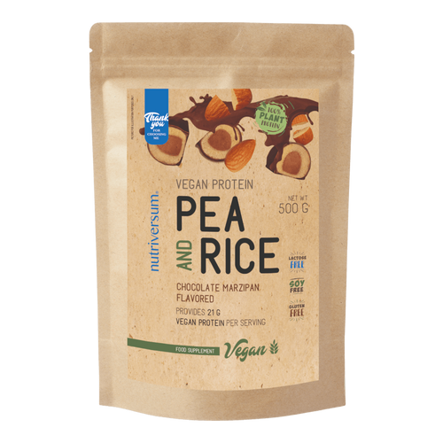 Pea &amp; Rice Vegan Protein - 500g - VEGAN - Nutriversum - csokoládé-marcipán - 100% növényi fehérje